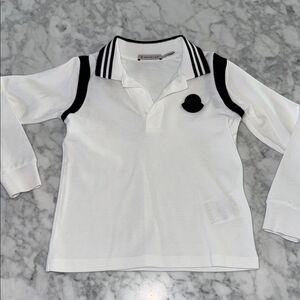 Moncler White and Black Polo Shirt with Sporty Accents 5Y